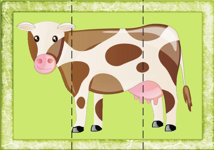 Пособия животные корова, домашние животные, разрезные картинки